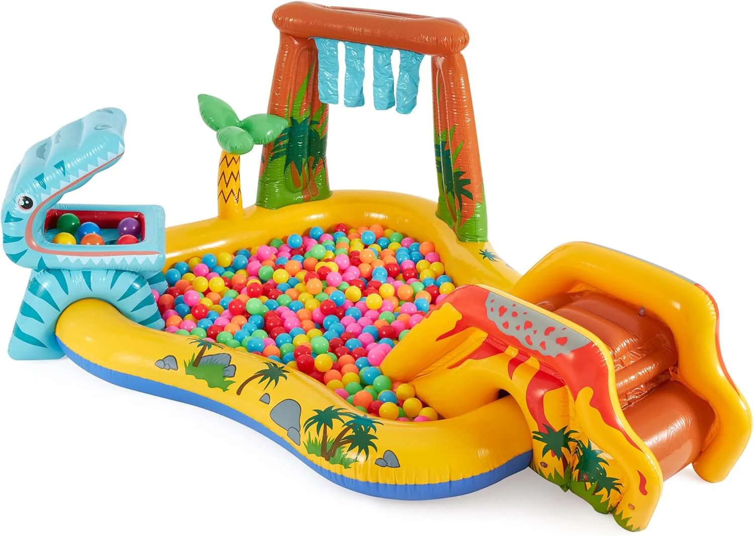 Inflatable Dinosaur Play Center Outdoor Playhouse Inflatable Water Park with Kid Pool Slide, Water Sprayer, Waterfall, and 6 Balls, Multicolor - Image 10