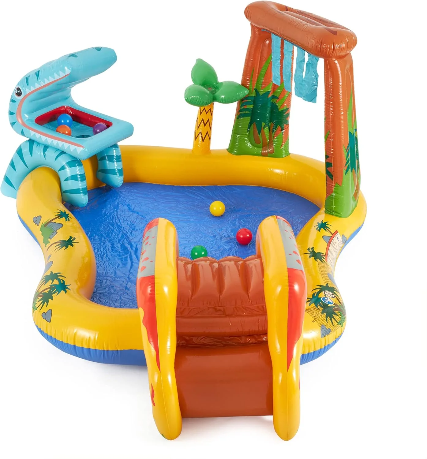 Inflatable Dinosaur Play Center Outdoor Playhouse Inflatable Water Park with Kid Pool Slide, Water Sprayer, Waterfall, and 6 Balls, Multicolor - Image 3