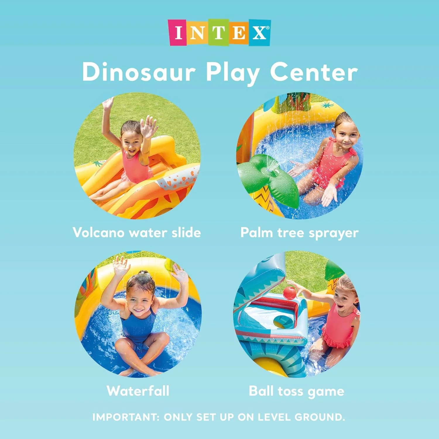 Inflatable Dinosaur Play Center Outdoor Playhouse Inflatable Water Park with Kid Pool Slide, Water Sprayer, Waterfall, and 6 Balls, Multicolor - Image 7